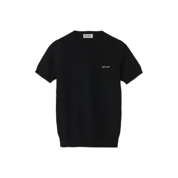 MIU MIU Logo Intarsia Knitted Short Sleeved Pullover