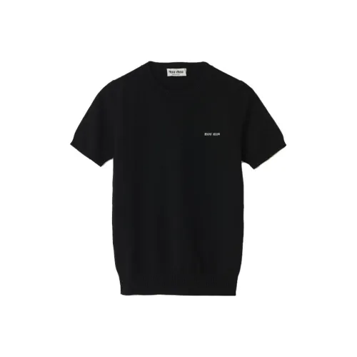 MIU MIU Logo Intarsia Knitted Short Sleeved Pullover