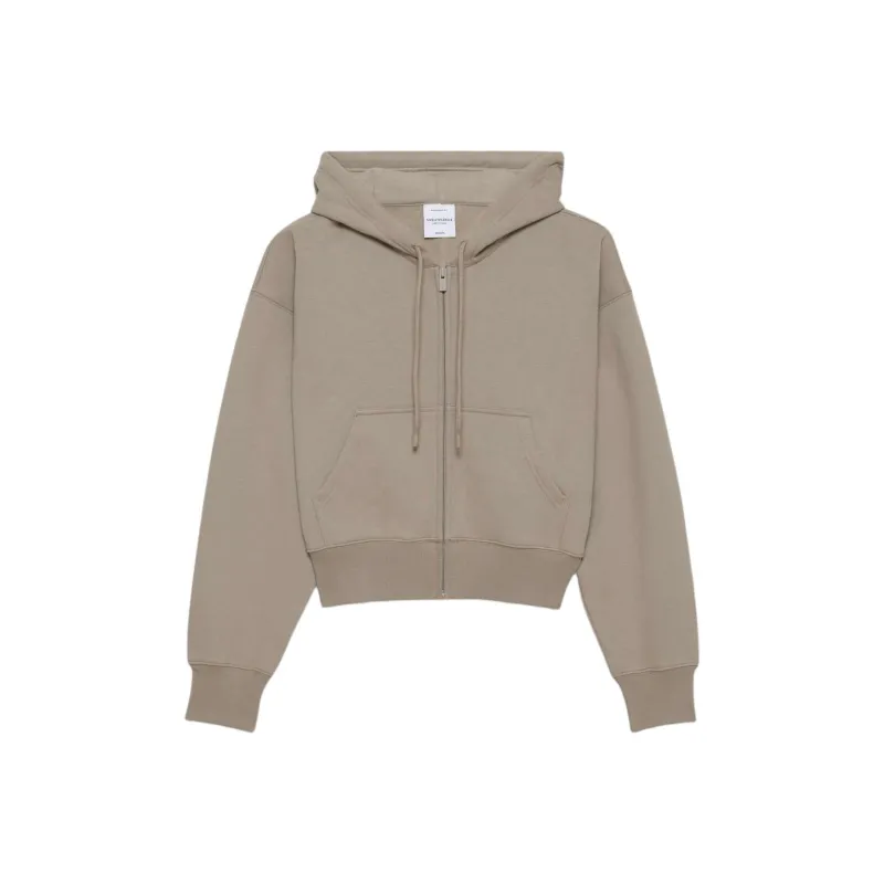 ARITZIA Sweatfleece Cozy Fleece Boyfriend Boxy Zip Hoodie Sweatshirt Women's Nomad Taupe/Nomad Gray Umber-0