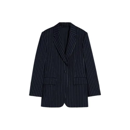 MaxMara Aceri Collection Cashmere Blend Pinstriped Jacket Jackets & Coats Women's Dark Blue