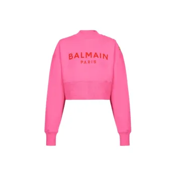 BALMAIN Logo Printed Crewneck Cropped Sweatshirt
