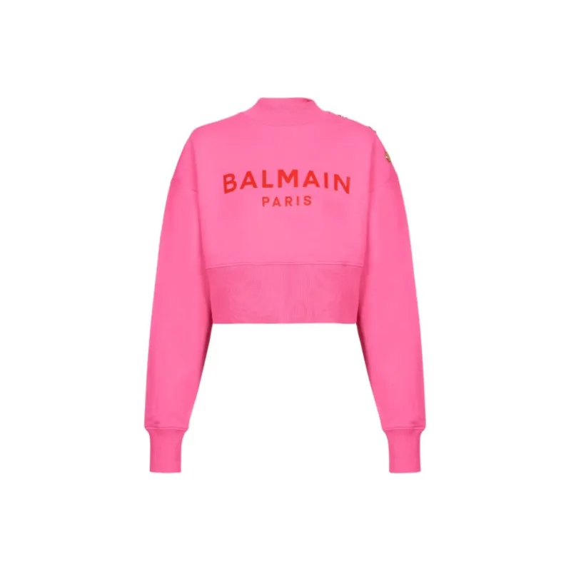 BALMAIN Logo Printed Crewneck Cropped Sweatshirt-0