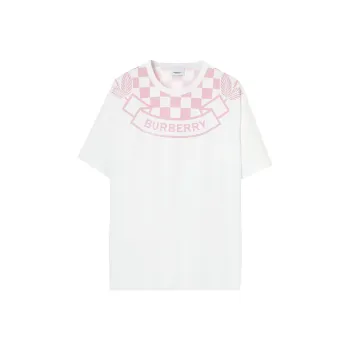 Burberry Logo Printed Checked Crewneck T Shirt