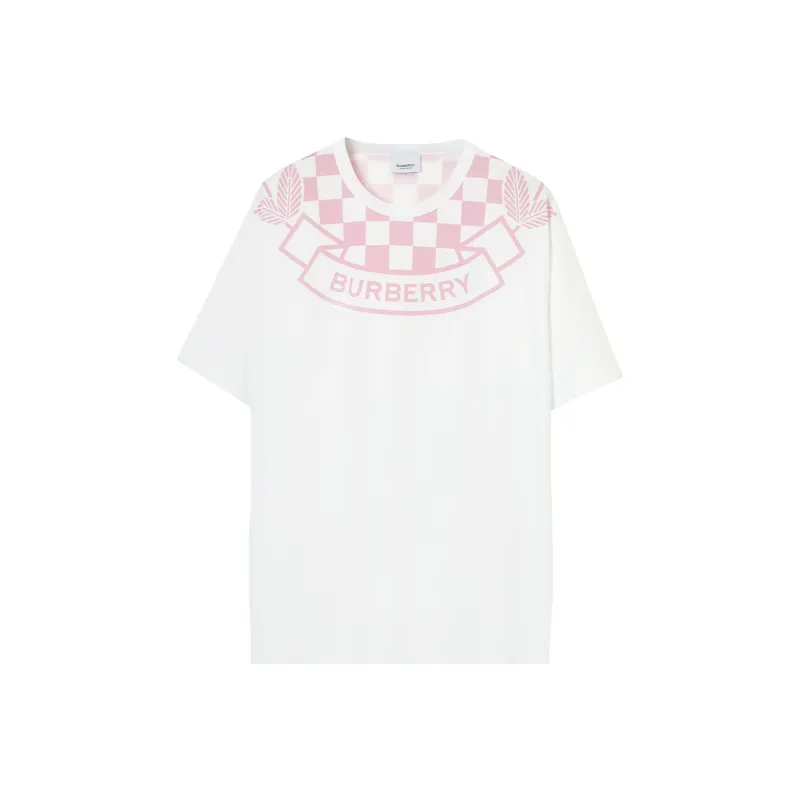Burberry Logo Printed Checked Crewneck T Shirt-0
