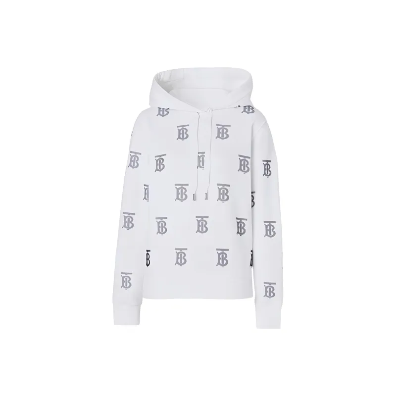 Burberry SS22 Women's Logo Hooded Long-Sleeve Sweatshirt White-0