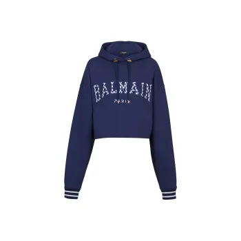 BALMAIN Paris Gingham Drawstring Hoodie