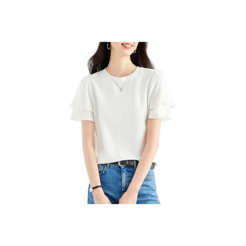 CARBAMMI Ruffle Sleeve T-Shirt Women's White
