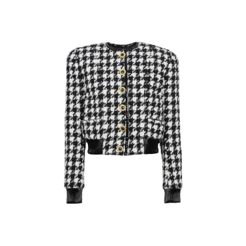 BALMAIN 6 Button Houndstooth Tweed Jacket