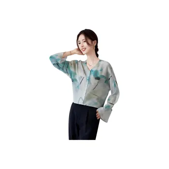 Yi Mengyuan Silk Shirt Women's Ink Blue Orchid