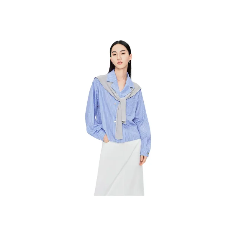 TKY SHOP Shirt Women's Blue Stripes Pattern-0