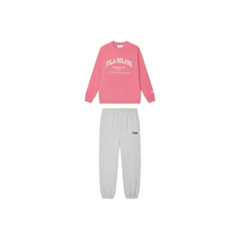 FILA Casual Sportswear Men Clothing Set Jade Red Top+Gray Pants