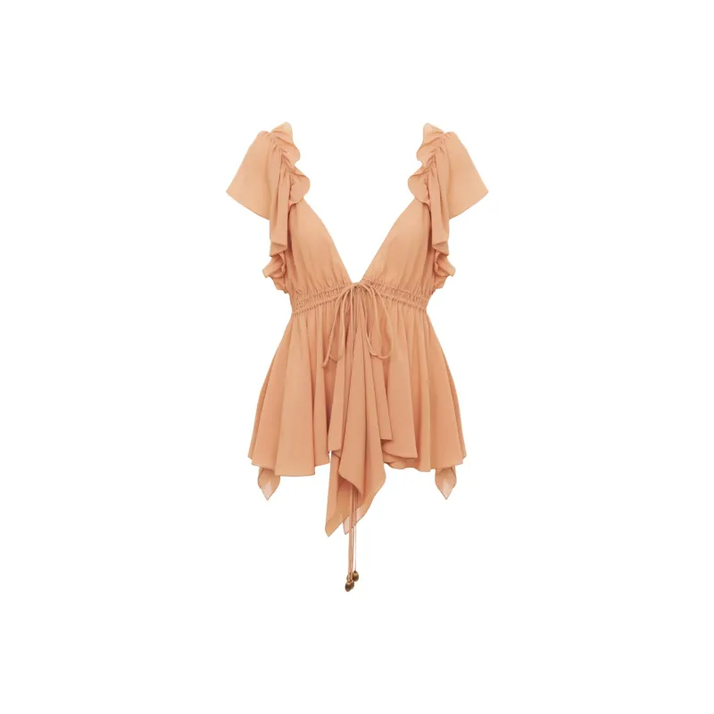 Chloé Ruffled Sleeveless Silk Blouse-0