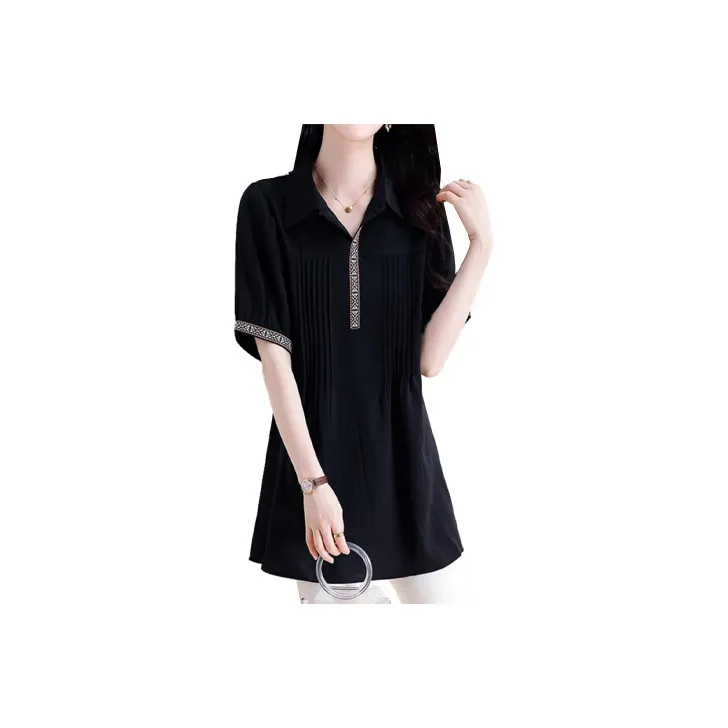 Mapping Chiffon Shirts Women's Black-0