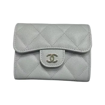 CHANEL Embossed Calfskin With Litchi Grain Evening Party Bag Coin Purse Card Holder Crossbody Bag Women's Cyan