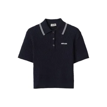 MIU MIU Logo embroidered Cotton Polo Shirt