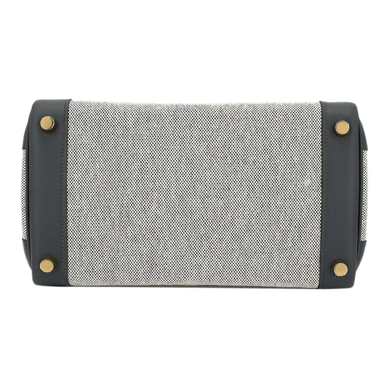 HERMES Swift Leather With Toile H Canvas Handbag Women's Haze Gray-5