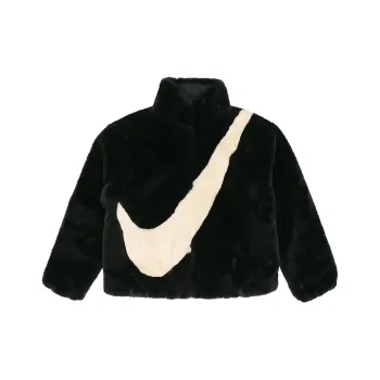 Nike Women'ss Oversized Swoosh Logo Jacket Asia Sizing Black Fossil