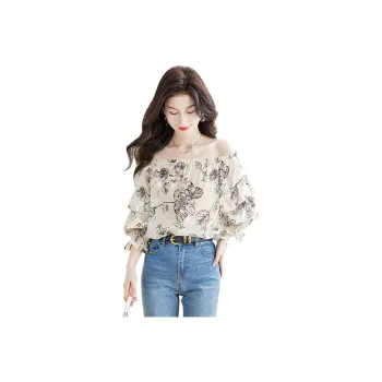 Cypress House Shirt Women's Apricot With Black Floral