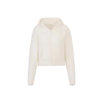 Skims Cozy Knit Zip Up Hoodie Bone