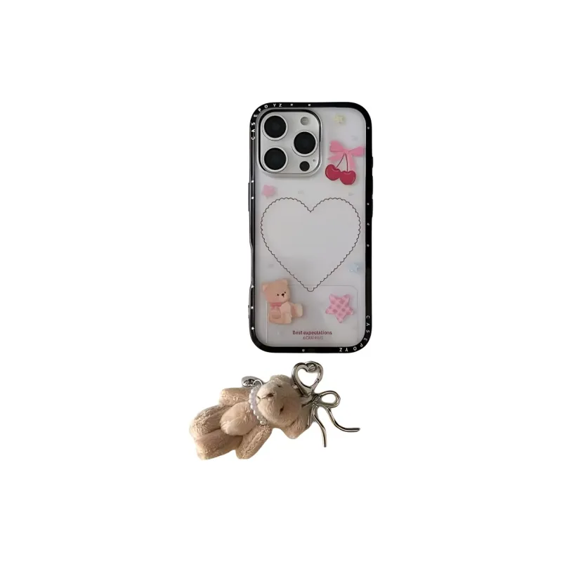 Wei Xin Acrylic Material Cherry Heart Bear Pendant Phone Cases Compatible With IPhone 16/15 Pro Max/Apple 13/14 Pro/Max-4
