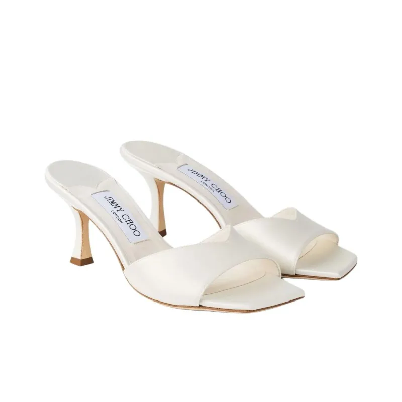 Jimmy Choo Slide Slippers 7cm Women's Ivory White-2