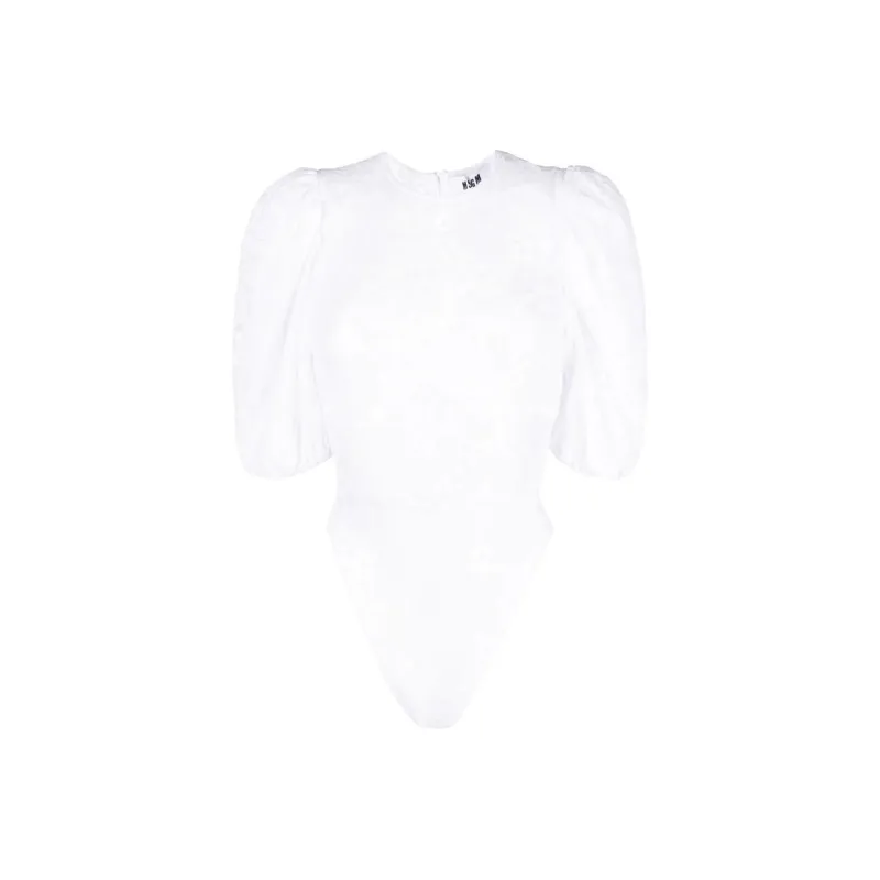 MSGM Floral-lace Puff-sleeve Top-0