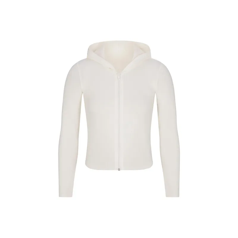 SKIMS FW24 Cotton Collection COTTON RIB ZIP UP HOODIE Sweatshirt Women's MARBLE/Marble Color-0