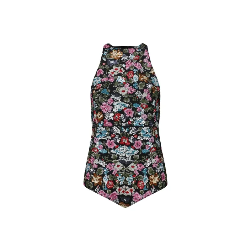 Giambattista Vall Floral Sequined Bodysuit-0