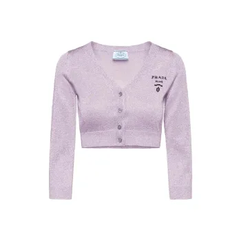 PRADA Cropped Lurex Cardigan Sweater Lilac