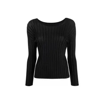 PLEATS PLEASE ISSEY MIYAKE Drop Shoulder Sleeve T Shirt Women's Black