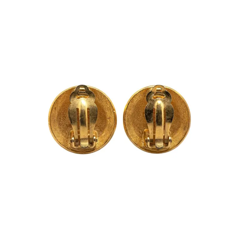 CHANEL 1996 Plated Cc Round Clip On Earrings Costume Earrings-1