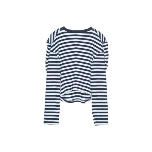 PushBUTTON T-Shirts Women's Black White Stripes