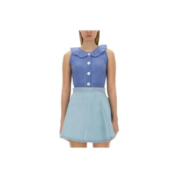 Alessandra Rich Ruffled Neck Cropped Knitted Sleeveless Top