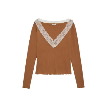 Victoria's Secret For Love & Lemons Eisley Ribbed Knit Top/Brown Knitwear Women's Brown