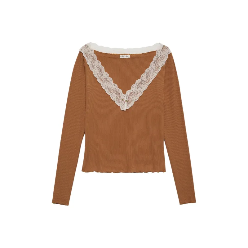 Victoria's Secret For Love & Lemons Eisley Ribbed Knit Top/Brown Knitwear Women's Brown-0