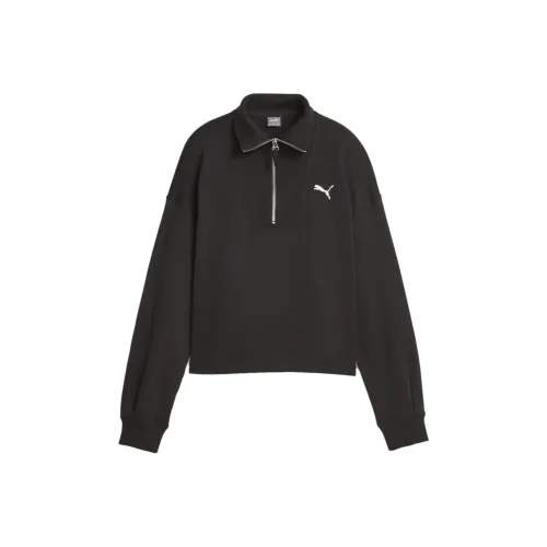 PUMA HER Women's High Neck Half Zip Sweatshirt Jacket Women's Black