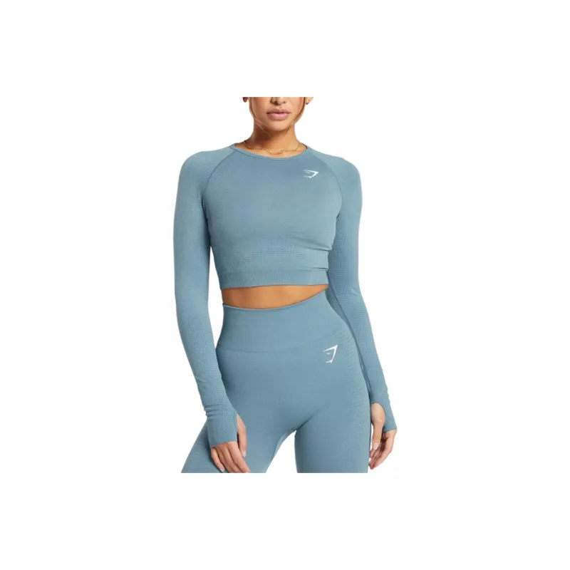 GYMSHARK T Shirt Women's Faded Blue Mudstone Gray-0