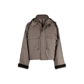 Balenciaga Women's Flap Pocket Logo Nylon Parka Jacket Khaki