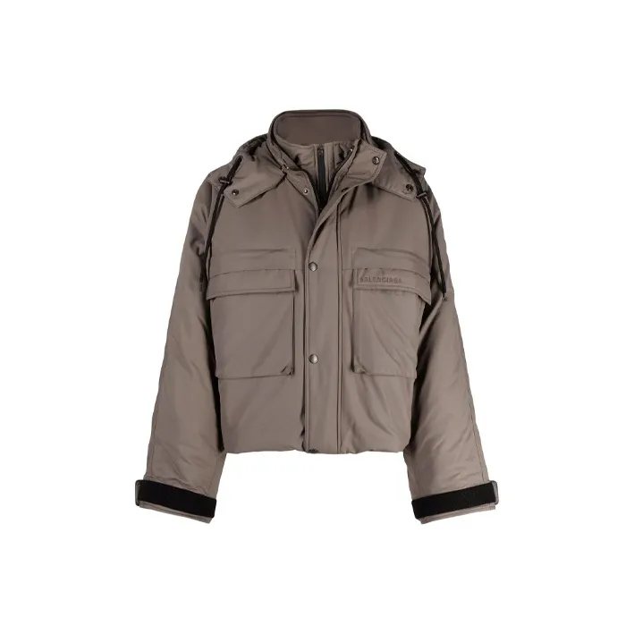 Balenciaga Women's Flap Pocket Logo Nylon Parka Jacket Khaki-0
