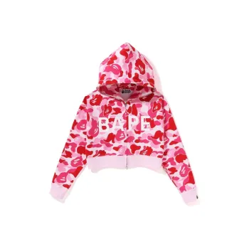 A BATHING APE Abc Camo Crystal Stone Shark Cropped Full Zip Hoodie 'Pink'
