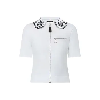 LOUIS VUITTON Broderie Collar Zip-Up Knit Top
