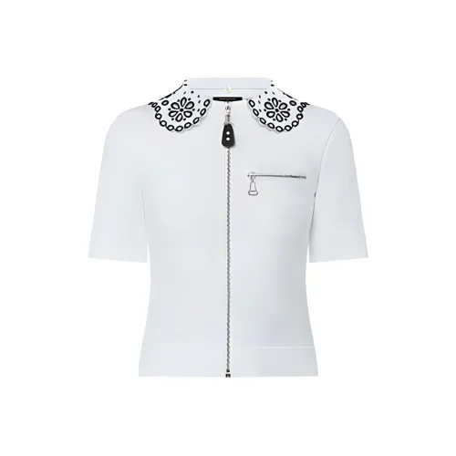 LOUIS VUITTON Broderie Collar Zip-Up Knit Top