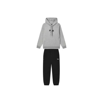 FILA Casual Sportswear Men Clothing Set Top Cloud Mist Heather Gray+Bottom Black