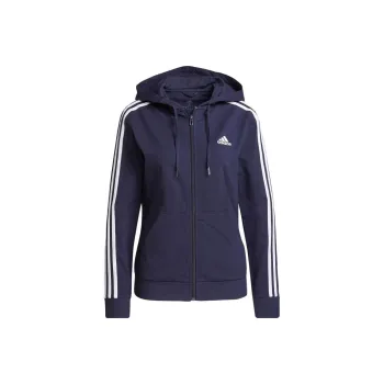 Adidas Essentials Single Jersey 3-Stripes Full-Zip Hoodie Jackets Coats Women's Blue