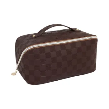 LETOO PU Makeup Bag Women's Checkerboard Brown