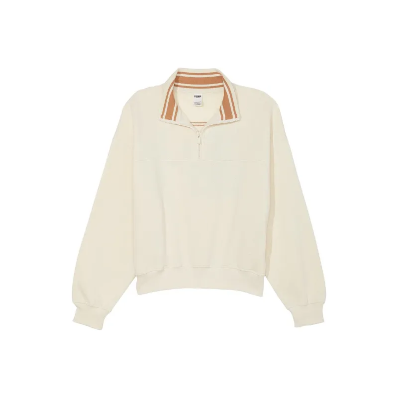 Victoria's Secret PINK Ivy Fleece Half Zip Sweatshirt/White Shell Sweatshirt Women's White Shell-0