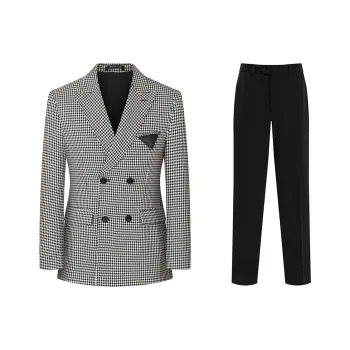 JOHNHOLLIS Business Suits Men's Black White Plaid