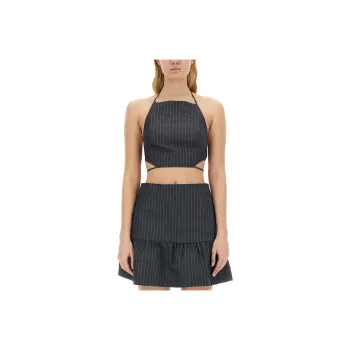 GANNI Pinstriped Twill Crop Top