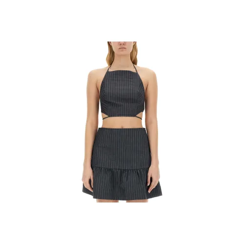 GANNI Pinstriped Twill Crop Top