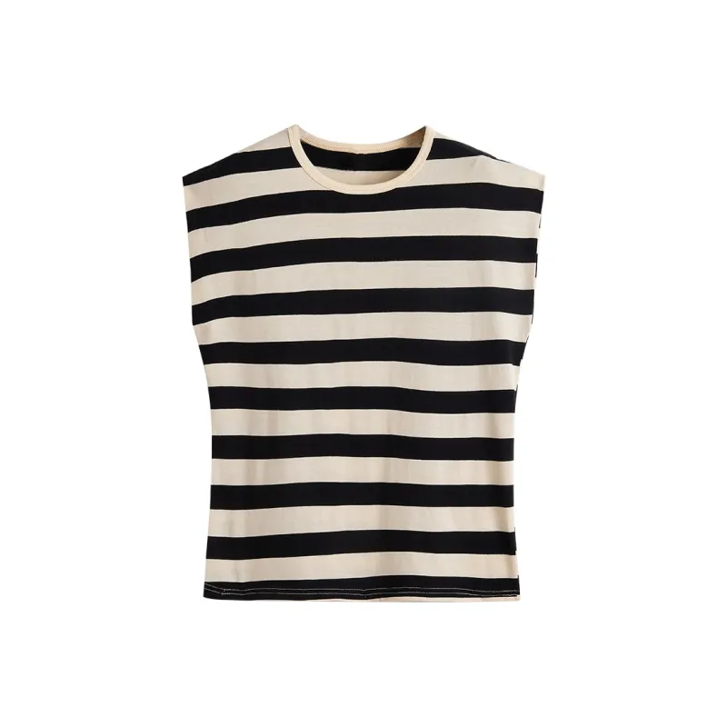 HANDAIWEI T Shirt Women's Black White Stripes-0